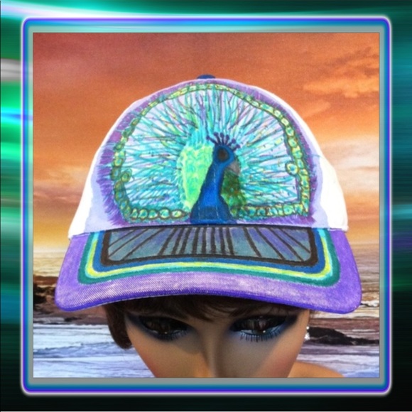 ( 28 ) Hand Painted Peacock Baseball Hat - Picture 1 of 5